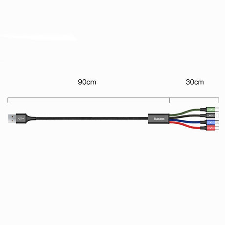 Cablu Baseus (CA1T4-B01), USB-Lightning/2xType-C/Micro-USB, 3.5A, 1.2m, Negru