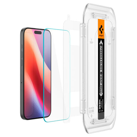 Folie de protectie Spigen (set de 2) Glas.tR EZ-FIT (AGL07928) compatibil cu iPhone 16 Pro / iPhone 17 / iPhone 17 Pro, Transparent
