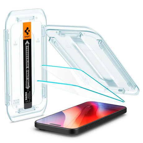 Folie de protectie Spigen (set de 2) Glas.tR EZ-FIT (AGL07928) compatibil cu iPhone 16 Pro / iPhone 17 / iPhone 17 Pro, Transparent