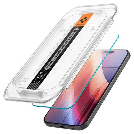 Folie de protectie Spigen (set de 2) Glas.tR EZ-FIT (AGL07928) compatibil cu iPhone 16 Pro / iPhone 17 / iPhone 17 Pro, Transparent