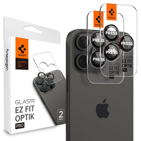 Folie de protectie Spigen (set de 2) Optik.tR EZ Fit Pro Camera Glass (AGL05217) compatibil cu iPhone 14 Pro/Max/15 Pro/Max/16 Pro/Max/17 Pro/Max, Negru