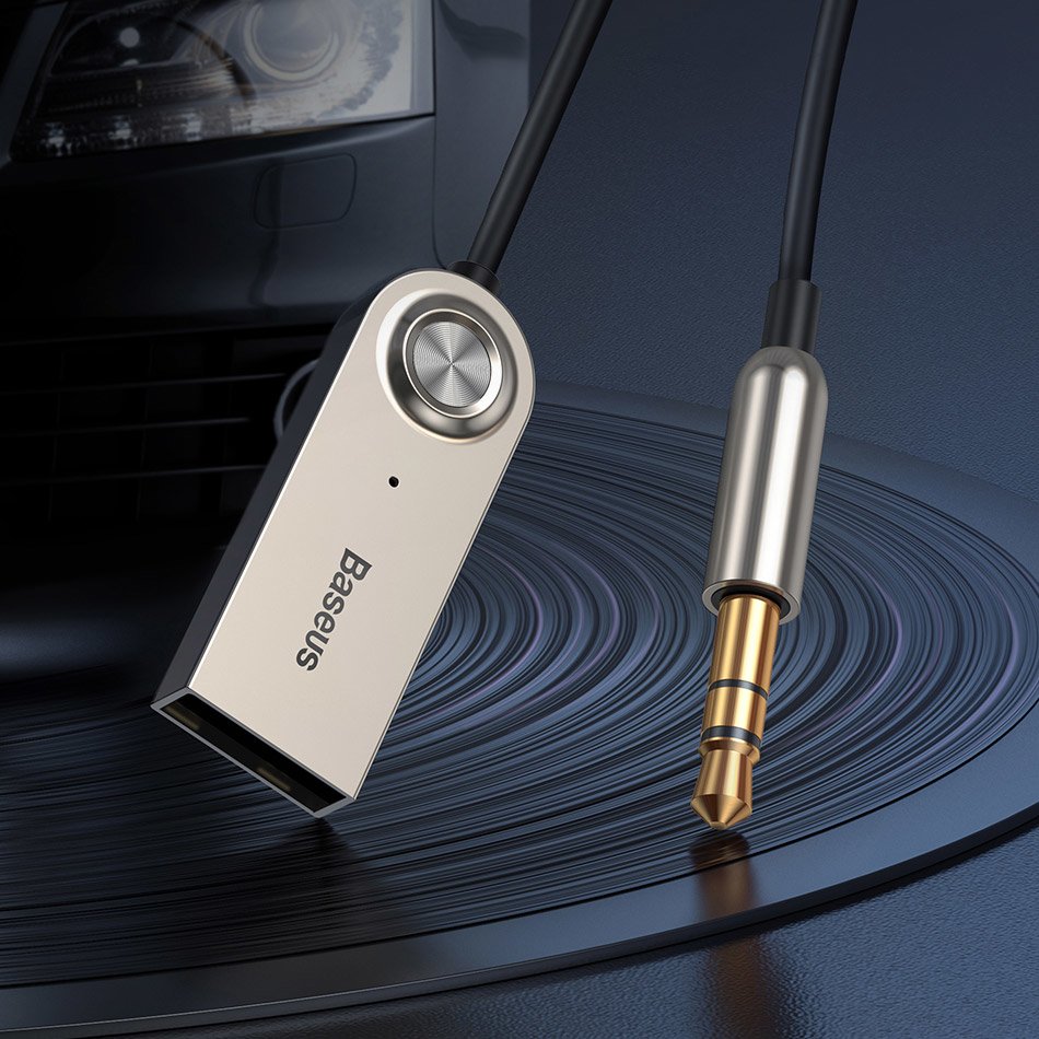 Gadget Baseus Wireless Audio Receiver BA01 (CABA01-01), Jack 3.5mm to Car Auxiliary, USB, Bluetooth 5.0, Zinc Alloy, Negru