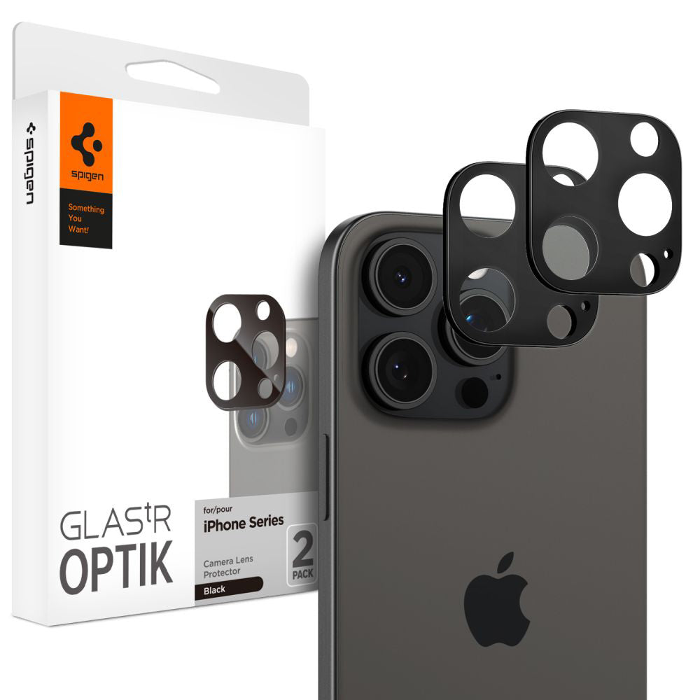 Folie de protectie Spigen (set de 2) Optik.tR Camera Glass (AGL05273) compatibil cu iPhone 14 Pro / Pro Max / 15 Pro / Pro Max / 16 Pro / Pro Max, Negru