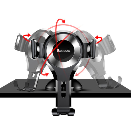 Suport Baseus Osculum (SUYL-XP0S), Gravity Grip for Dashboard, Windshield, 360° Rotating, Suction Cup Clamp, Negru / Silver