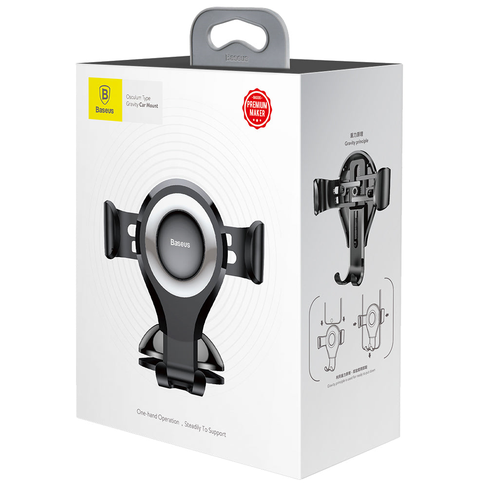 Suport Baseus Osculum (SUYL-XP0S), Gravity Grip for Dashboard, Windshield, 360° Rotating, Suction Cup Clamp, Negru / Silver