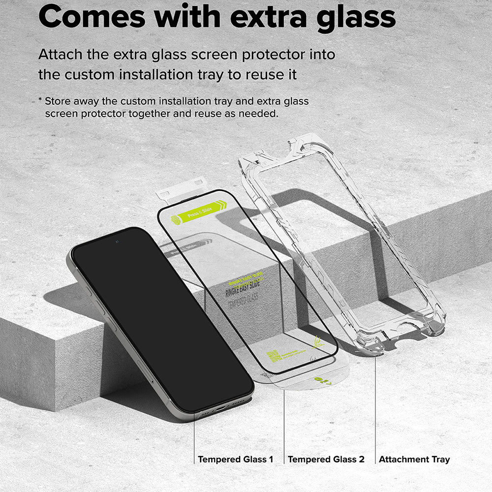 Folie de protectie Ringke Easy Slide Tempered Glass (set de 2) compatibil cu iPhone 16 Plus / iPhone 15 Plus, Negru