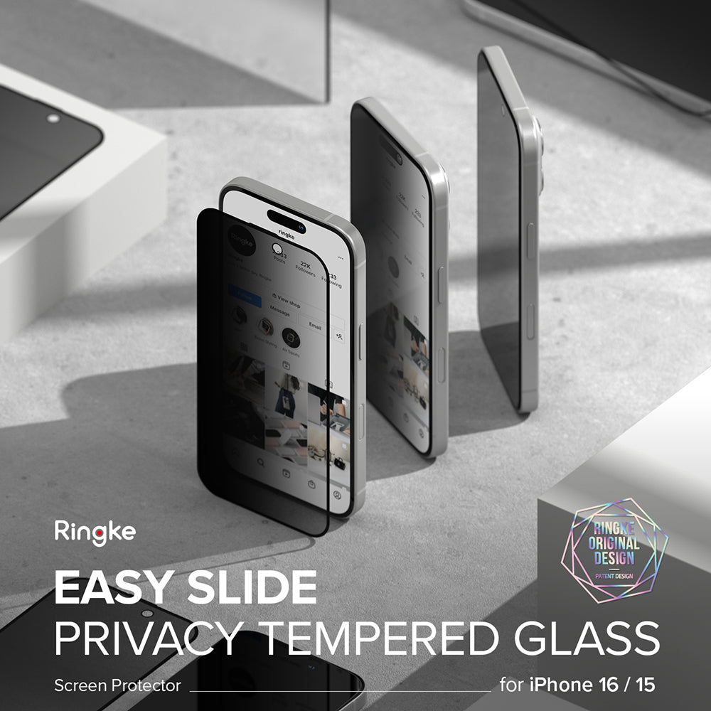Folie de protectie Ringke Easy Slide Tempered Glass (set de 2) compatibil cu iPhone 16 Plus / iPhone 15 Plus, Privacy
