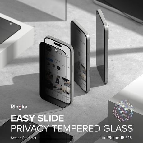 Folie de protectie Ringke Easy Slide Tempered Glass (set de 2) compatibil cu iPhone 16 Plus / iPhone 15 Plus, Privacy