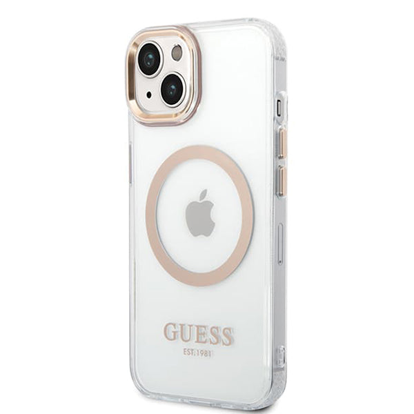 Husa de protectie Guess Metal Outline MagSafe (GUHMP15MHTRMD) compatibil cu iPhone 15 Plus, Auriu