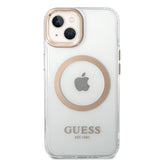 Husa de protectie Guess Metal Outline MagSafe (GUHMP15MHTRMD) compatibil cu iPhone 15 Plus, Auriu