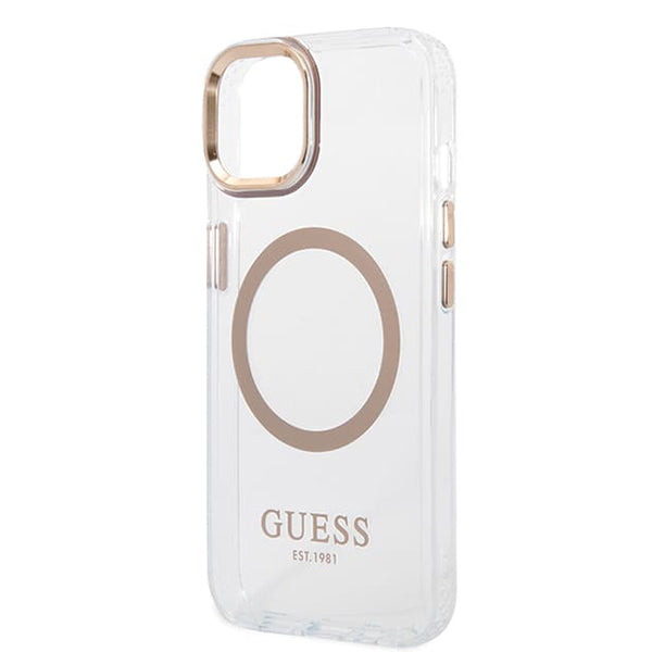 Husa de protectie Guess Metal Outline MagSafe (GUHMP15MHTRMD) compatibil cu iPhone 15 Plus, Auriu