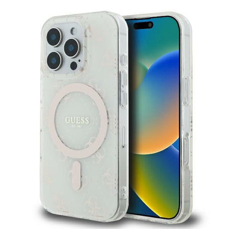 Husa de protectie Guess IML 4G Background MagSafe (GUHMP16LH4DTEH) compatibil cu iPhone 16 Pro, Alb