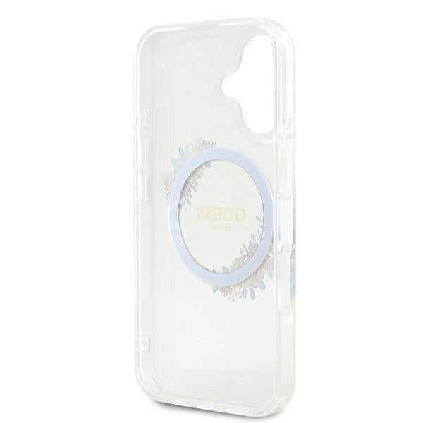 Husa de protectie Guess IML Flowers Wreath MagSafe (GUHMP16MHFWFCT) compatibil cu iPhone 16 Plus, Transparent