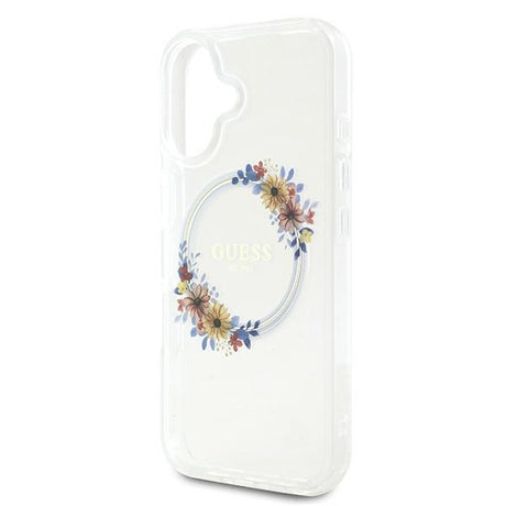 Husa de protectie Guess IML Flowers Wreath MagSafe (GUHMP16MHFWFCT) compatibil cu iPhone 16 Plus, Transparent