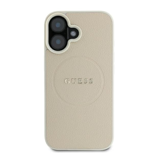 Husa de protectie Guess Grained Gold Ring MagSafe (GUHMP16SPGHSMME) compatibil cu iPhone 16, Bej