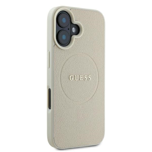 Husa de protectie Guess Grained Gold Ring MagSafe (GUHMP16SPGHSMME) compatibil cu iPhone 16, Bej