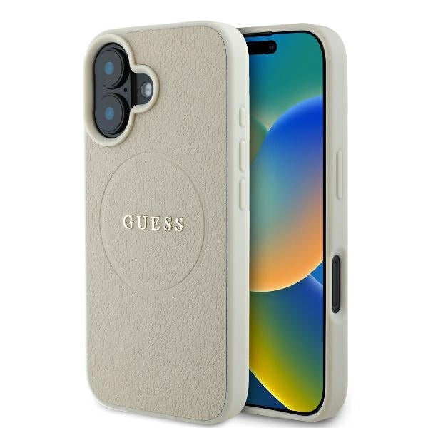 Husa de protectie Guess Grained Gold Ring MagSafe (GUHMP16SPGHSMME) compatibil cu iPhone 16, Bej