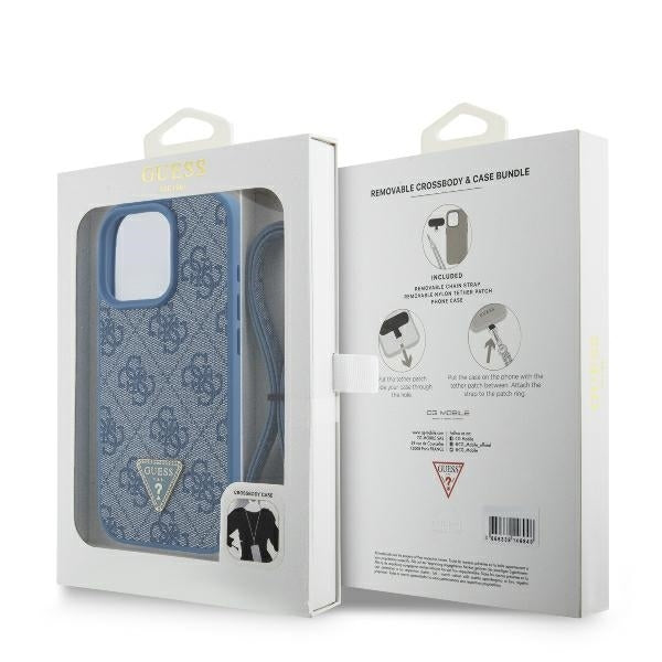 Husa de protectie Guess Leather Metal Logo Strass Crossbody (GUHCP16XP4TDSCPB) compatibil cu iPhone 16 Pro Max, Albastru