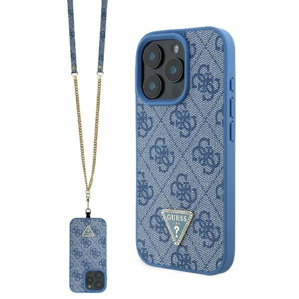 Husa de protectie Guess Leather Metal Logo Strass Crossbody (GUHCP16XP4TDSCPB) compatibil cu iPhone 16 Pro Max, Albastru