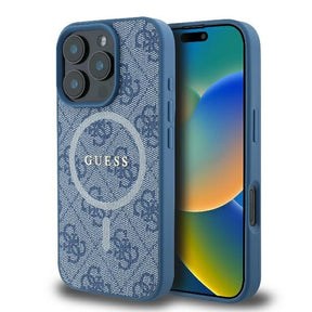 Husa de protectie Guess 4G Ring Classic Logo MagSafe (GUHMP16LG4GFRB) compatibil cu iPhone 16 Pro, Albastru