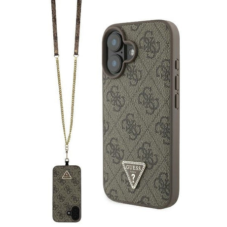 Husa de protectie Guess Leather Metal Logo Strass Crossbody (GUHCP16SP4TDSCPW) compatibil cu iPhone 16, Maro