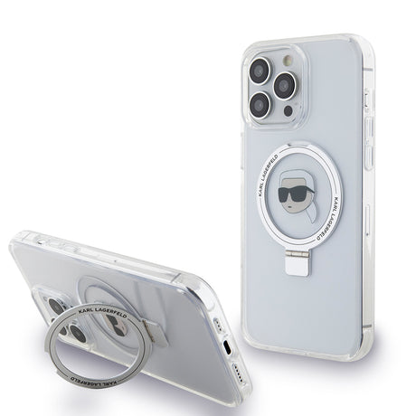 Husa de protectie Karl Lagerfeld Hardcase Ring Stand MagSafe (KLHMP15XHMRSKHH) compatibil cu iPhone 15 Pro Max, Alb Karl Head