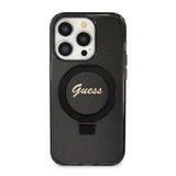 Husa de protectie Guess Ring Stand Script Glitter MagSafe (GUHMP15XHRSGSK) compatibil cu iPhone 15 Pro Max, Negru