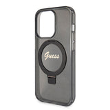 Husa de protectie Guess Ring Stand Script Glitter MagSafe (GUHMP15XHRSGSK) compatibil cu iPhone 15 Pro Max, Negru
