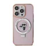 Husa de protectie Karl Lagerfeld Hardcase Ring Stand MagSafe (KLHMP15XHMRSKCP) compatibil cu iPhone 15 Pro Max, Roz Karl&Choupette