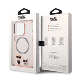 Husa de protectie Karl Lagerfeld Hardcase MagSafe (KLHMP14LHKCP) compatibil cu iPhone 14 Pro, Roz Karl & Choupette Aluminium