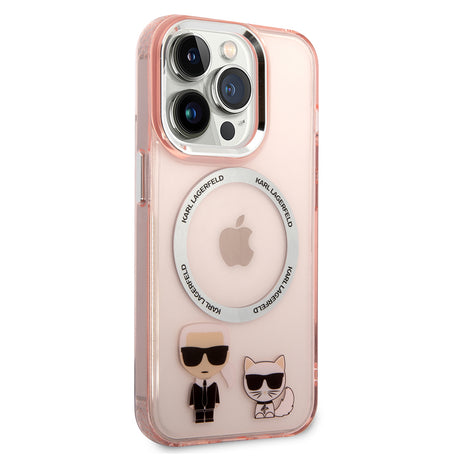 Husa de protectie Karl Lagerfeld Hardcase MagSafe (KLHMP14LHKCP) compatibil cu iPhone 14 Pro, Roz Karl & Choupette Aluminium
