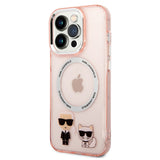 Husa de protectie Karl Lagerfeld Hardcase MagSafe (KLHMP14LHKCP) compatibil cu iPhone 14 Pro, Roz Karl & Choupette Aluminium