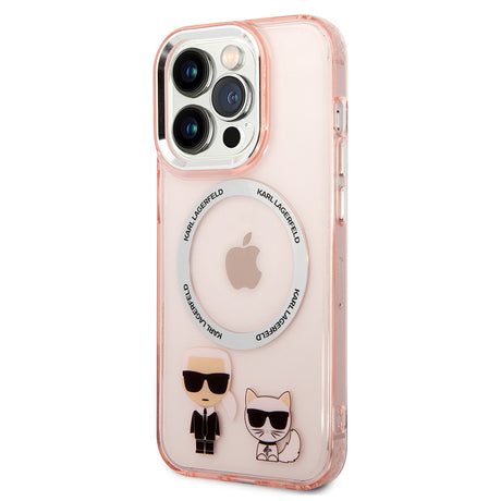 Husa de protectie Karl Lagerfeld Hardcase MagSafe (KLHMP14LHKCP) compatibil cu iPhone 14 Pro, Roz Karl & Choupette Aluminium