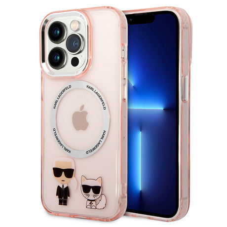 Husa de protectie Karl Lagerfeld Hardcase MagSafe (KLHMP14LHKCP) compatibil cu iPhone 14 Pro, Roz Karl & Choupette Aluminium