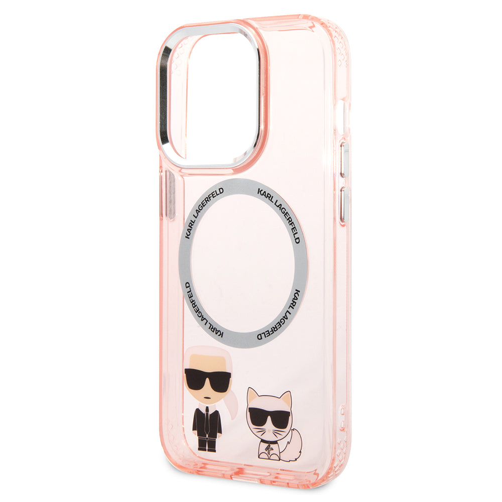 Husa de protectie Karl Lagerfeld Hardcase MagSafe (KLHMP14LHKCP) compatibil cu iPhone 14 Pro, Roz Karl & Choupette Aluminium
