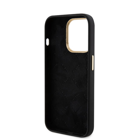 Husa de protectie Guess Silicone Script Metal Logo & Frame (GUHCP15LSMBSLK) compatibil cu iPhone 15 Pro, Negru