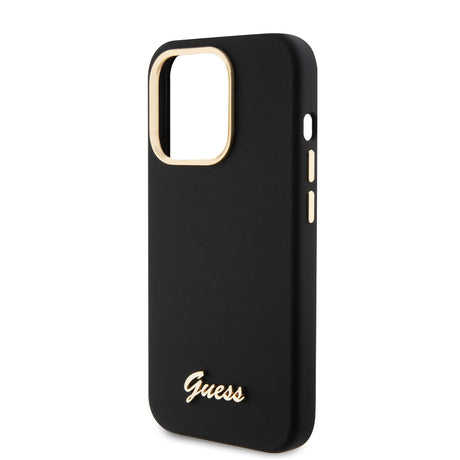 Husa de protectie Guess Silicone Script Metal Logo & Frame (GUHCP15LSMBSLK) compatibil cu iPhone 15 Pro, Negru