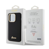 Husa de protectie Guess Silicone Script Metal Logo & Frame (GUHCP15LSMBSLK) compatibil cu iPhone 15 Pro, Negru