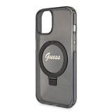 Husa de protectie Guess Ring Stand Script Glitter MagSafe (GUHMP15SHRSGSK) compatibil cu iPhone 15, Negru