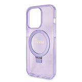 Husa de protectie Guess Ring Stand Script Glitter MagSafe compatibil cu iPhone 15 Pro (GUHMP15LHRSGSU), Mov