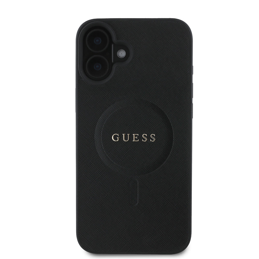 Husa de protectie Guess Saffiano Classic Logo MagSafe (GUHMP16MPSAHMCK) compatibil cu iPhone 16 Plus, Negru