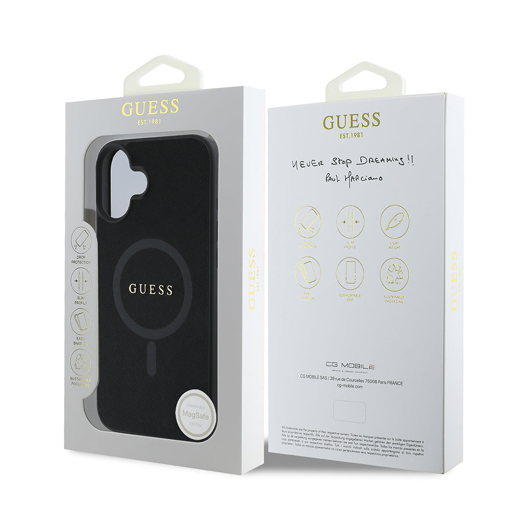 Husa de protectie Guess Saffiano Classic Logo MagSafe (GUHMP16MPSAHMCK) compatibil cu iPhone 16 Plus, Negru