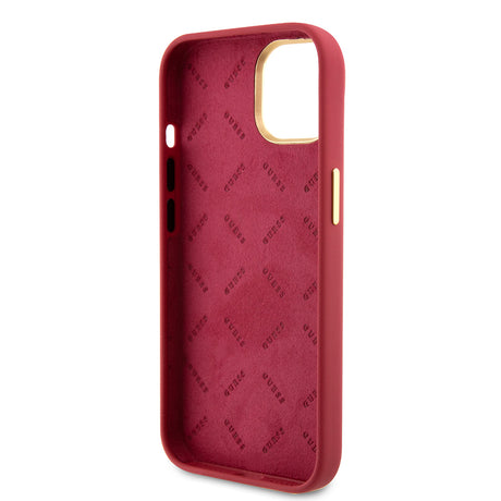 Husă Guess Silicone Script Metal Logo & Frame roșie pentru iPhone 15