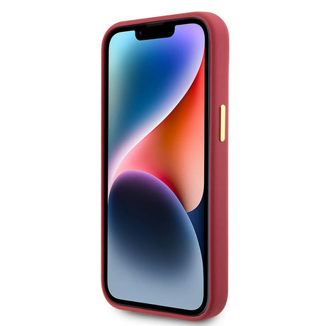 Husă Guess Silicone Script Metal Logo & Frame roșie pentru iPhone 15