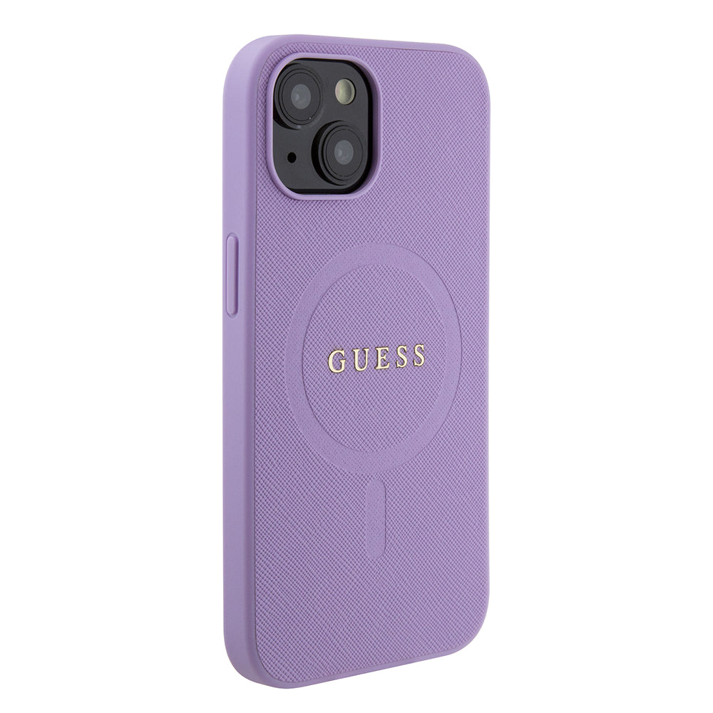 Husa de protectie Guess Saffiano MagSafe (GUHMP15SPSAHMCU) compatibil cu iPhone 15, Mov