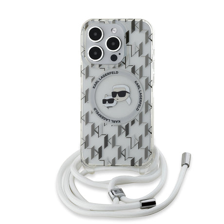 Husa de protectie Karl Lagerfeld IML Crossbody MagSafe (KLHMP15XHCKCKLCT) compatibil cu iPhone 15 Pro Max, Transparent Monogram Karl&Choupette Head