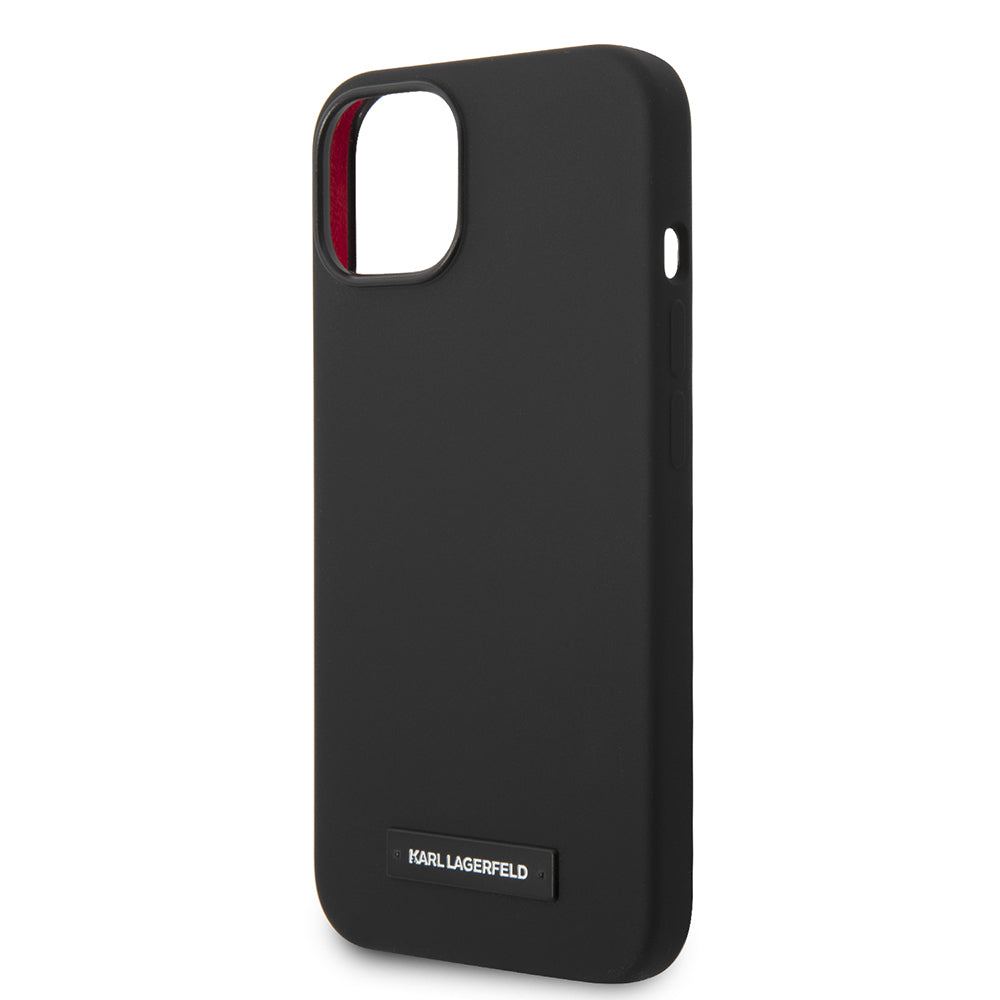 Husa de protectie Karl Lagerfeld Silicone MagSafe (KLHMP14MSLMP1K) compatibil cu iPhone 14 Plus, Plaque