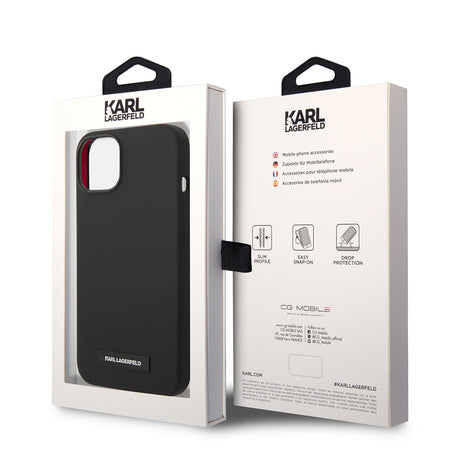 Husa de protectie Karl Lagerfeld Silicone MagSafe (KLHMP14MSLMP1K) compatibil cu iPhone 14 Plus, Plaque