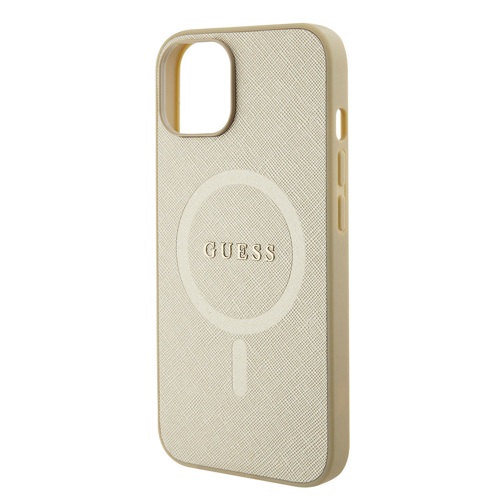 Husa de protectie Guess Saffiano MagSafe (GUHMP15MPSAHMCB) compatibil cu iPhone 15 Plus, Auriu