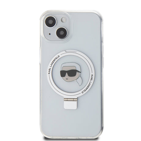 Husa de protectie Karl Lagerfeld Hardcase Ring Stand MagSafe (KLHMP15SHMRSKHH) compatibil cu iPhone 15, Alb Karl Head